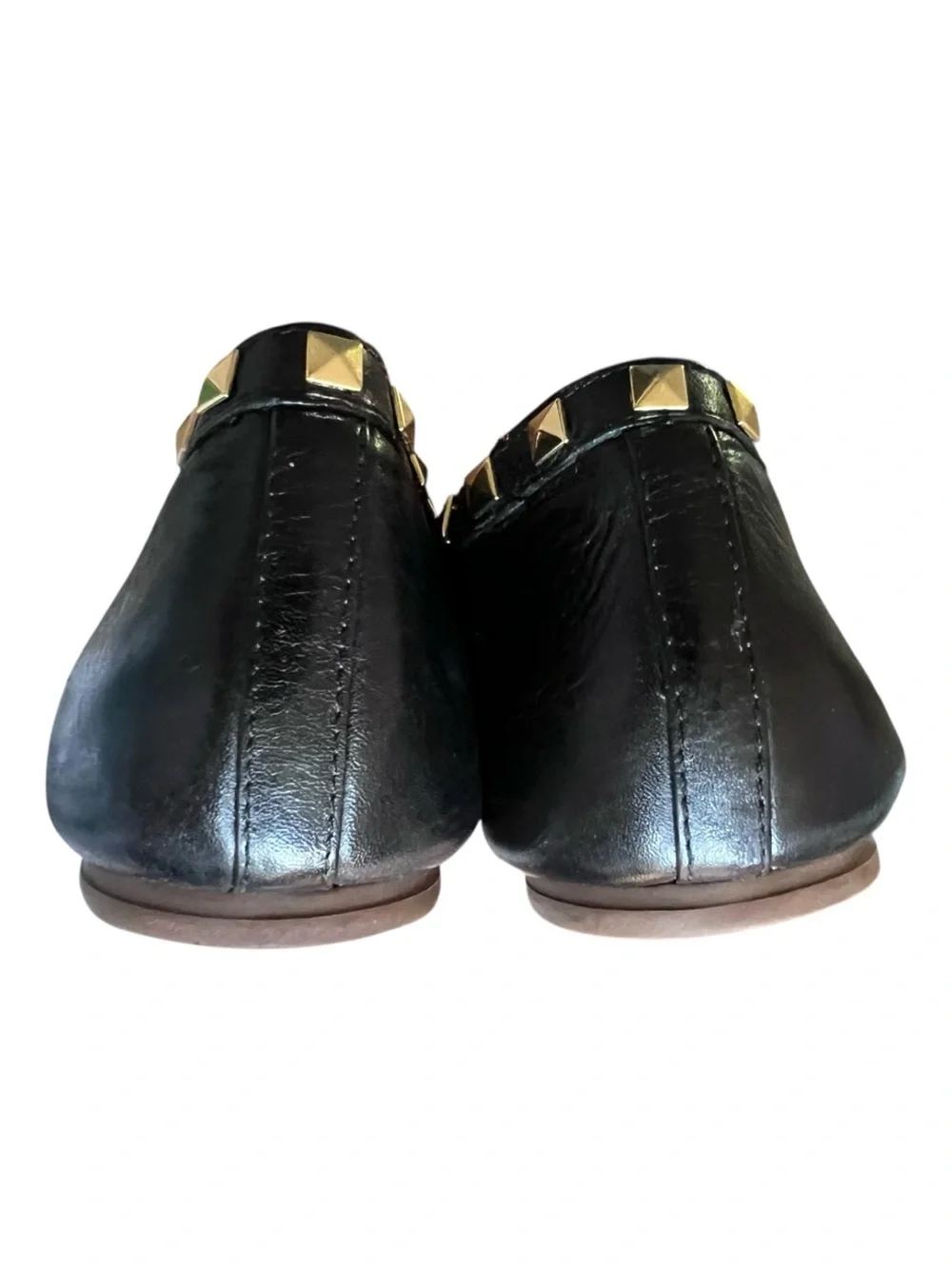Tory Burch Dale Gold Studded Black Leather Ballet Flats Size 10